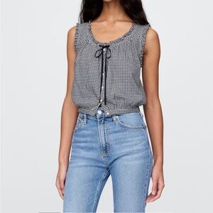 DOEN x GAP Navy blue and White Gingham Crop Blouse with Tie Front Sz Small NWT